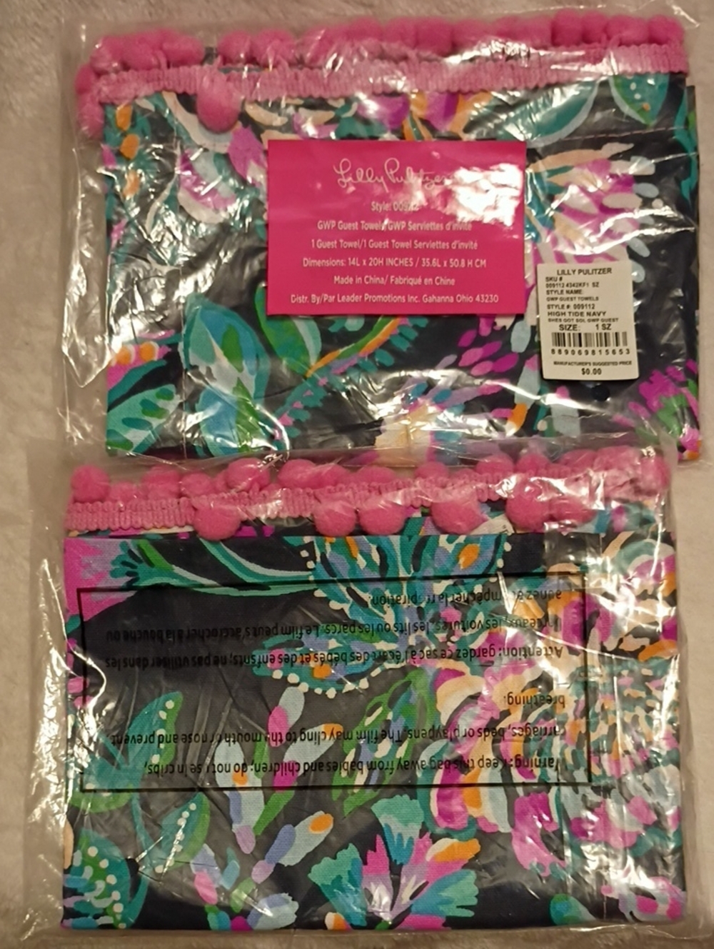 Lilly Pulitzer Navy Floral Pink Guest Towel Set Got Sol High Tide Pompom